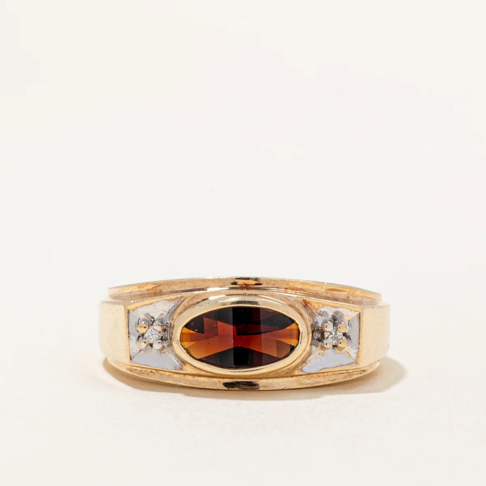 Bermark Garnet & Diamond Men’s Cocktail Ring Vintage 10K Yellow Gold